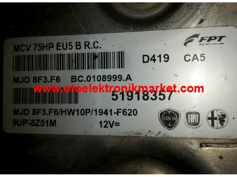 NEMO FIORINO BIPPER, 1.3 HDI DIESEL ENGINE ECU 51918357 Fiat Fiorino 1.3HDI 51918357 8F3.F6 1941F620